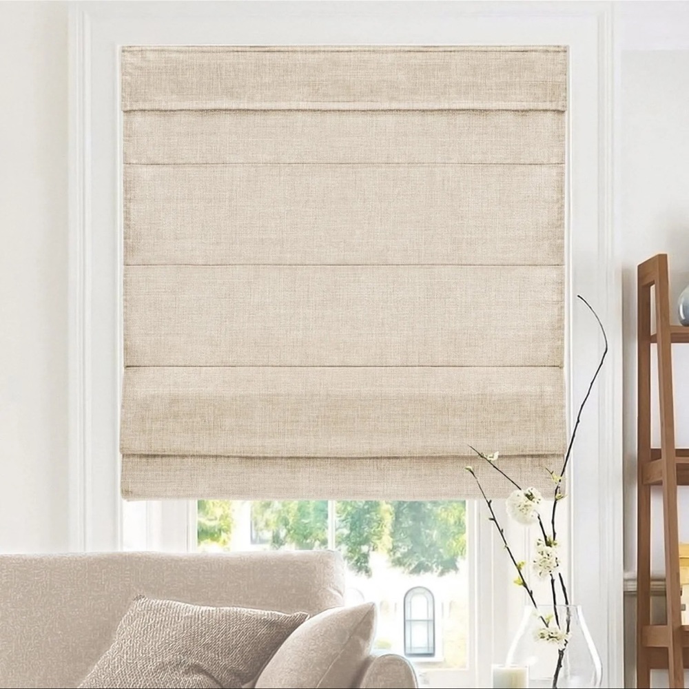Cordless Hanna Fabric Roman Shades - Belgian Flax- Free Shipping 31"x64"